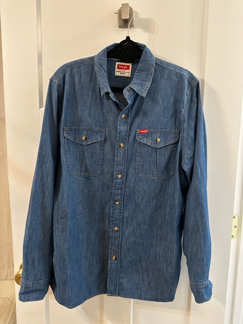 Wrangler Medium Blue Denim Shirt with Red Logo Tag